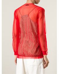 Forte forte Sheer Fine-Knit Cardigan in Red | Lyst