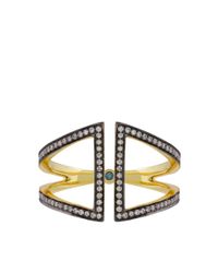 Noor Fares | Metallic Open Rhombus Ring in Yellow Blackened Gold and White Diamonds | Lyst