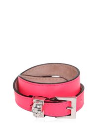 Alexander McQueen | Pink Leather Double Wrap Bracelet With Skull | Lyst