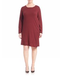 Eileen Fisher | Red Jewelneck Long-sleeve Dress | Lyst