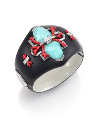 Alexis Bittar | Black Coral Deco Lucite, Amazonite, Crystal & Enamel Mirrored Baguette Bangle Bracelet | Lyst