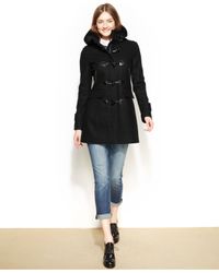 Tommy hilfiger Petite Wool-Blend Toggle-Front Pea Coat in Black | Lyst