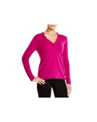 Magaschoni | Purple Fringed V-neck Sweater | Lyst
