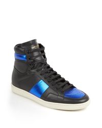 Saint Laurent | Black Metallic Colorblocked Leather High-top Sneakers for Men | Lyst