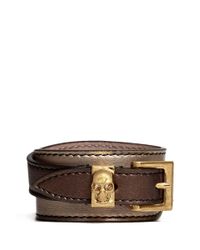 Alexander McQueen | Brown Double Wrap Skull Metallic Leather Bracelet | Lyst