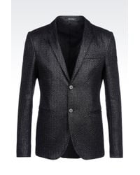 Emporio Armani | Black Jacket In Raffia Mesh for Men | Lyst