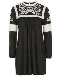 TOPSHOP Black Petite Embroidered Smock Dress