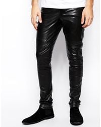 SELECTED Leather Trousers in Black for Men - Lyst
