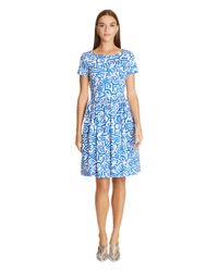 Oscar de la Renta | Blue Abstract Shapes Stretch Cotton Dress | Lyst