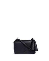 Tory burch &#39;thea Mini&#39; Pebbled Leather Crossbody Tassel Bag in Black | Lyst