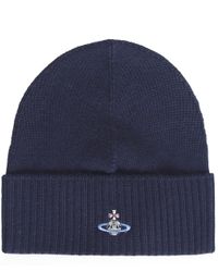 Vivienne Westwood Blue Orb Beanie Hat for men