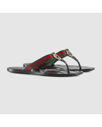 Gucci Gg Thong Web Sandal in Brown | Lyst