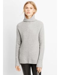 Vince Gray Wool Cashmere Directional Rib Turtleneck Sweater