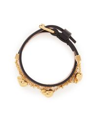Alexander McQueen | Black Skull Chain Double Wrap Leather Bracelet | Lyst