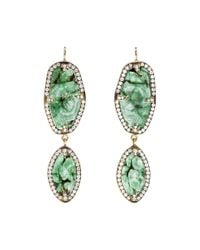 Sylva & Cie | Green One Of A Kind Emerald and Diamond Earrings | Lyst