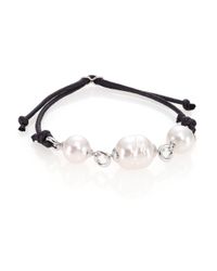 Majorica | Black 12mm White Pearl, Sterling Silver & Leather Cord Bracelet | Lyst