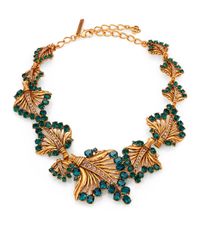 Oscar de la Renta | Green Cutout Jeweled Leaf Necklace | Lyst