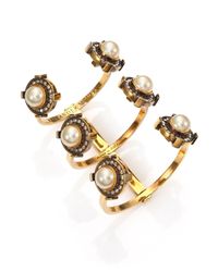 Alexander McQueen | Metallic Military Faux Pearl Three-Row Cuff Bracelet | Lyst
