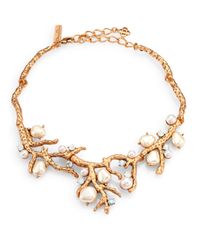 Oscar de la Renta | Metallic Swarovski Crystal Faux Pearl Coral Branch Necklace | Lyst
