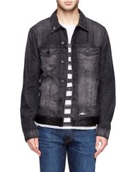 distressed owen denim trim jacket leather brand