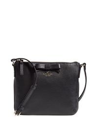 Kate spade &#39;north Court - Bow Tenley&#39; Pebbled Leather Crossbody Bag in Black | Lyst