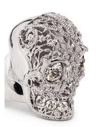 Alexander McQueen | White Crystal Filigree Skull Ring | Lyst