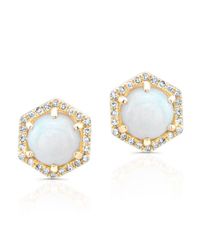 Anne Sisteron | 14kt Yellow Gold White Opal Diamond Hexagon Stud Earrings | Lyst