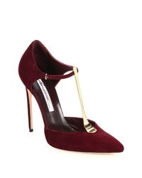 Brian Atwood | Purple Astral Suede Metal T-strap Pumps | Lyst