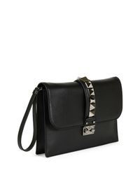 Valentino Black Lock Rockstud Vitello Clutch Bag