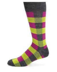 Saks Fifth Avenue | Pink Merino Wool-blend Checkered Socks for Men | Lyst