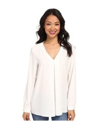 Vince Camuto Long Sleeve V-Neck Blouse W/ Inverted Front Pleat in 