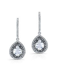 Anne Sisteron - Metallic 14kt White Gold And Oxidize Gold White Topaz Diamond Double Halo Earrings - Lyst
