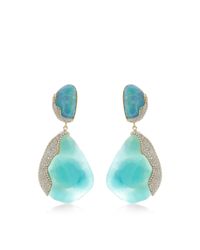 Kara Ross | Blue One Of A Kind 18k Gold with Hemimorphite Opal and Diamond Petra Earrings | Lyst