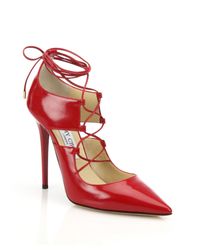 Jimmy Choo | Red Hoops Lace-up Leather Pumps | Lyst
