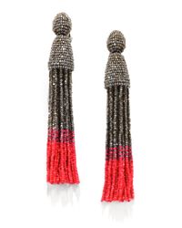Oscar de la Renta | Red Long Beaded Tassel Clipon Earrings | Lyst