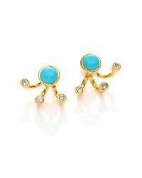 Pamela Love | Metallic Graviation Turquoise & White Topaz Ear Jacket & Stud Earrings Set | Lyst