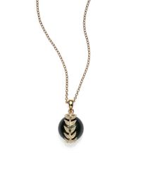 Mizuki | Metallic Sea Of Beauty 12Mm Black Round South Sea Pearl, Diamond & 14K Yellow Gold Eternity Feather Necklace | Lyst