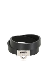 Ferragamo Black Double Wrap Leather Gancino Bracelet