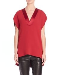 Vince | Red Satin Trim Hi-lo Top | Lyst