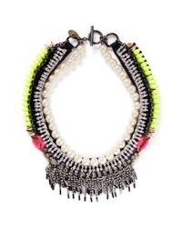 Venna | Multicolor Crystal Fringe Pearl Spikes Necklace | Lyst