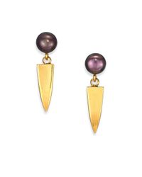 Lizzie Fortunato | Metallic Dagger 6mm-6.5mm Peacock Round Pearl Drop Earrings | Lyst