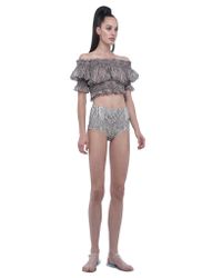 Norma Kamali | Gray Short Sleeve Midriff Top | Lyst