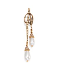 Oscar de la Renta | Metallic Faux Pearl & Crystal Tassel Brooch | Lyst