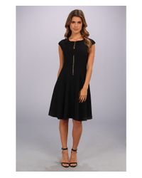 Maggy London Black Techno Crepe Fit and Flare Dress