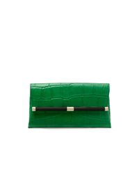 Diane von Furstenberg | Green 440 Envelope Embossed Croc Clutch | Lyst