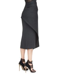 Donna karan new york Draped Jersey Midi Skirt in Gray (CHARCOAL) | Lyst