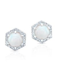 Anne Sisteron - Metallic 14kt White Gold White Opal Diamond Hexagon Stud Earrings - Lyst