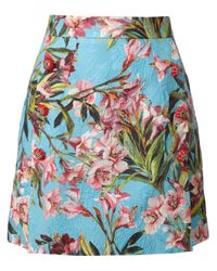 Dolce & Gabbana Floralprint Woolsilk Aline Skirt in Nude (Blue) - Lyst