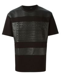 Avelon Black Studded Leather Panel T-Shirt for men