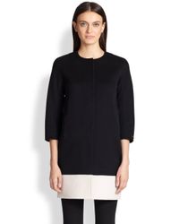 Max Mara White Wool Colorblock Coat